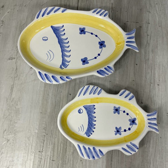 Caleca Dining Vintage Caleca Ceramic Hand Painted Fish Platter 2 1